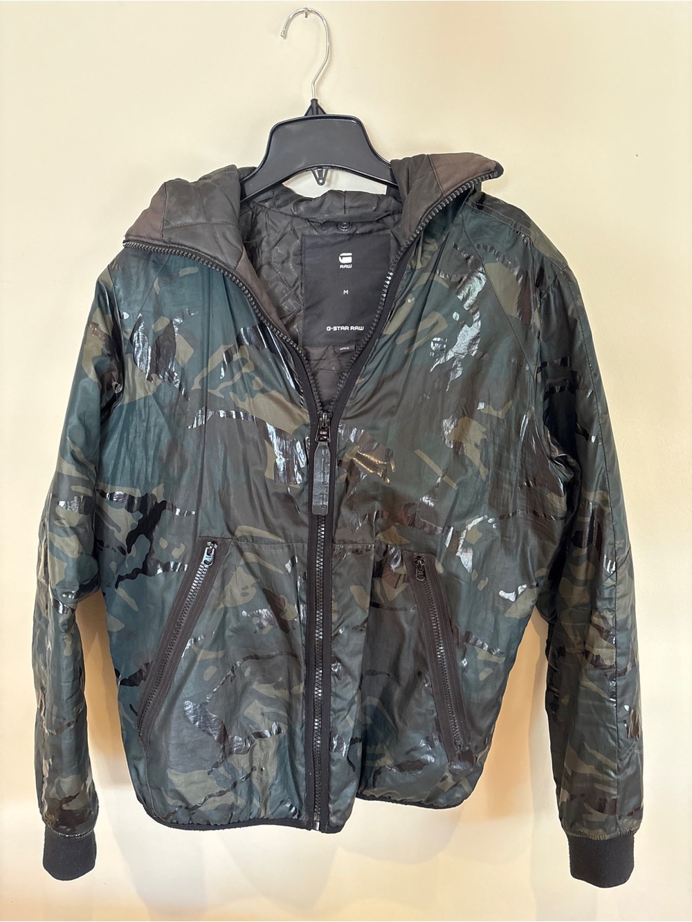 G-Star Raw Camouflage Gloss Hooded Jacket in Green and Brown